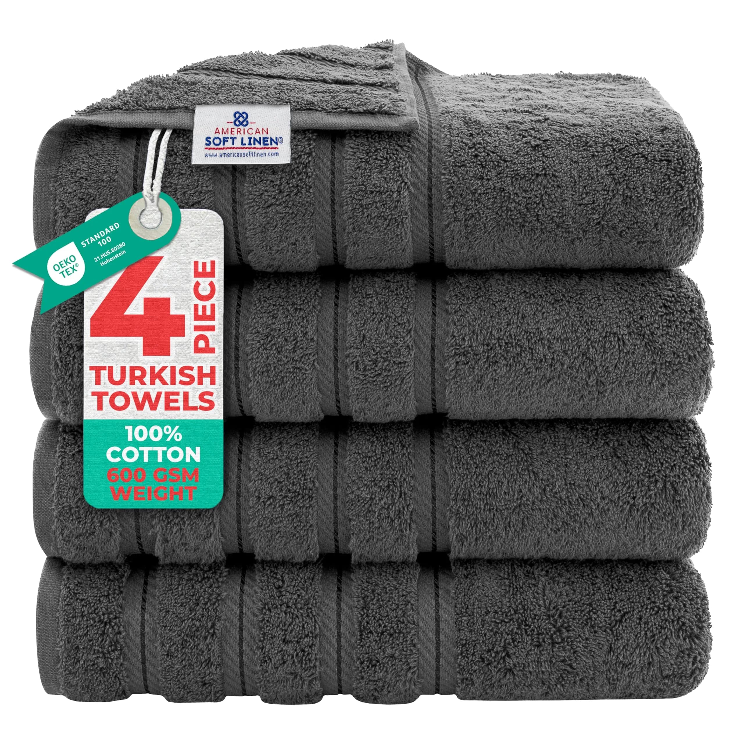 American Soft Linen 100% Cotton Turkish Towels - 6 Piece Set | Luxurious, Absorbent & Quick-Dry — Dark Gray