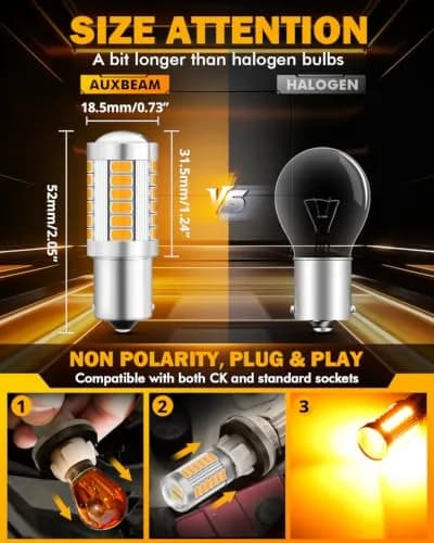 Auxbeam 1156 Amber Yellow LED Turn Signal Bulbs 3500K (BA15S P21W) | 4000 Lumens Brightness thumbnail 2