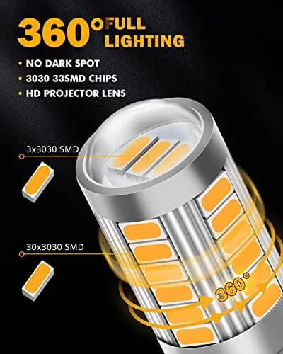 Auxbeam 1156 Amber Yellow LED Turn Signal Bulbs 3500K (BA15S P21W) | 4000 Lumens Brightness thumbnail 3