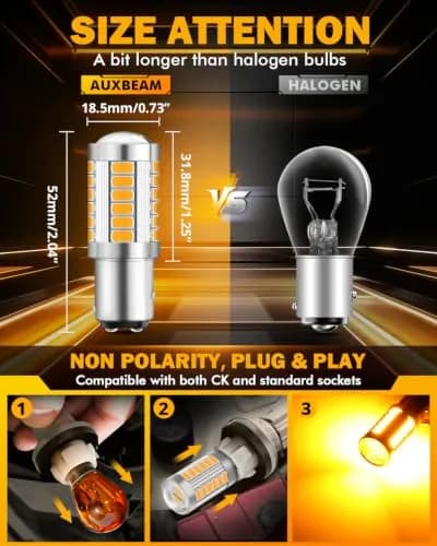 Auxbeam 1157 Amber Yellow LED Bulbs 2-Pack | 3500K Bright Amber, 4000 Lumens/Pair thumbnail 2
