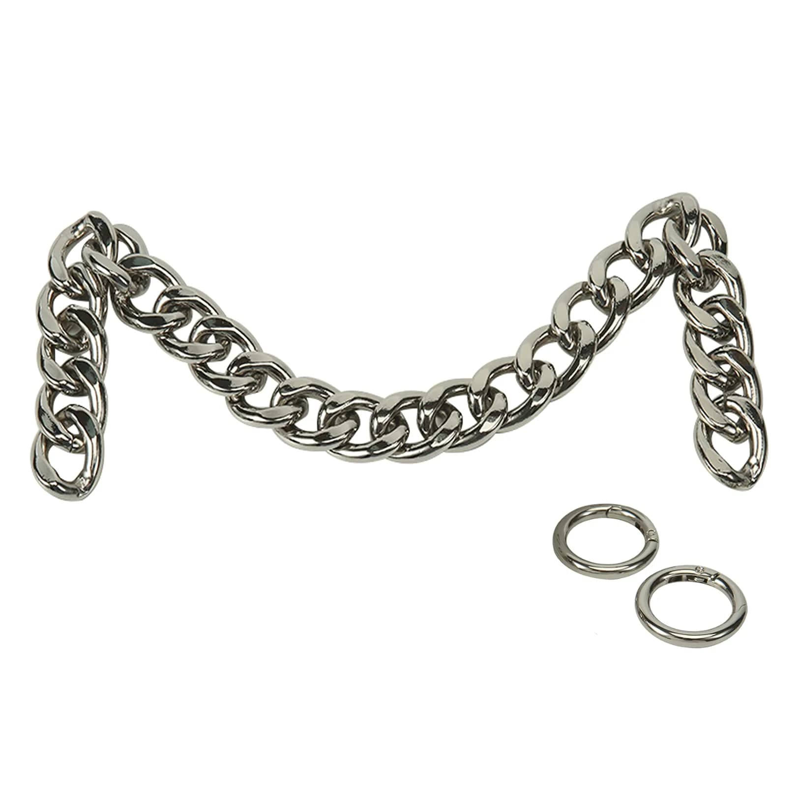 Xiazw Heavy Chunky Aluminum Metal Purse Handle Bag Chain Strap 23 Inches (Gold) | Punk Design with Snap Hooks — Silver