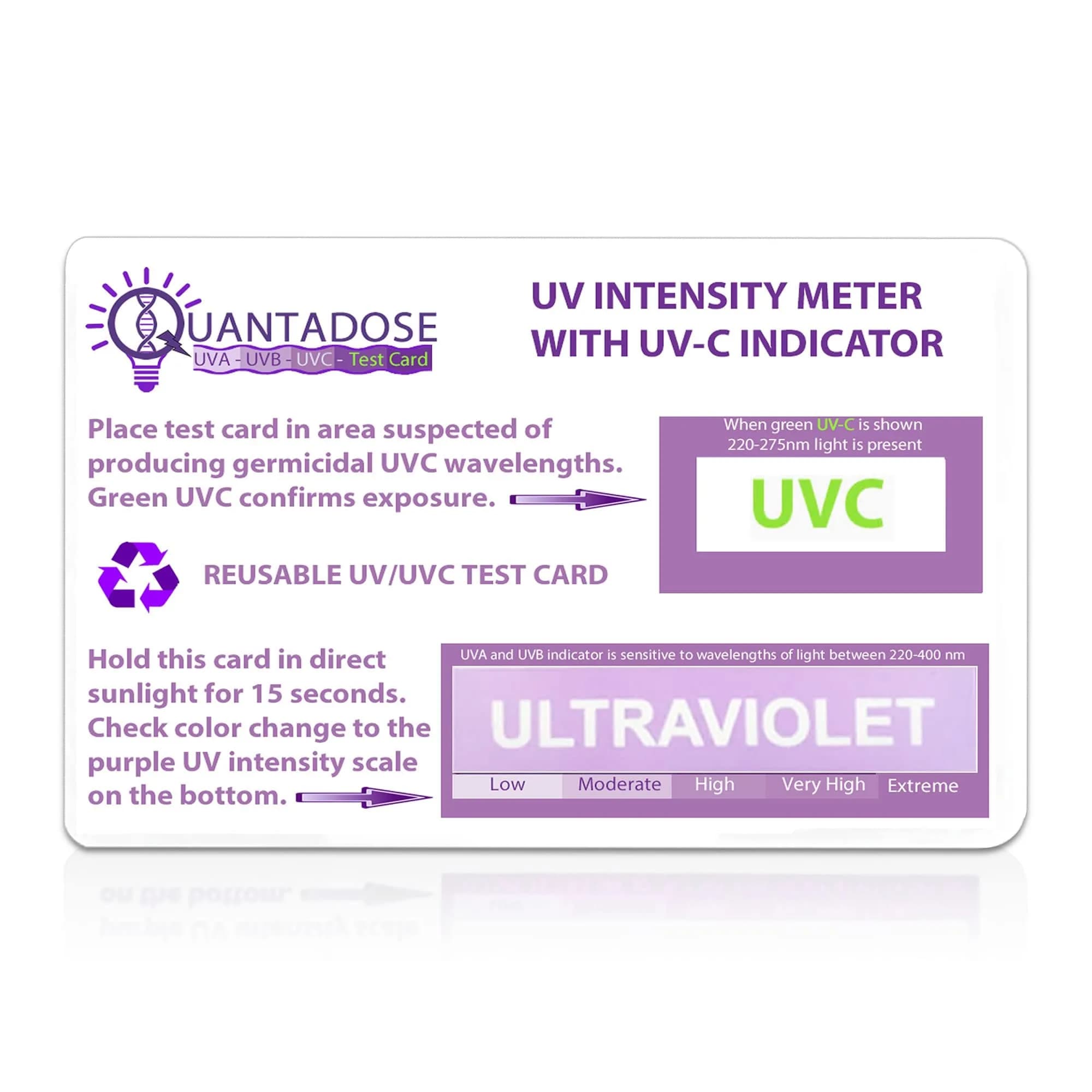 QuantaDose UVC Light Test Card with Wavelength Indicator & Photochromic UV Intensity Test | 1 Card