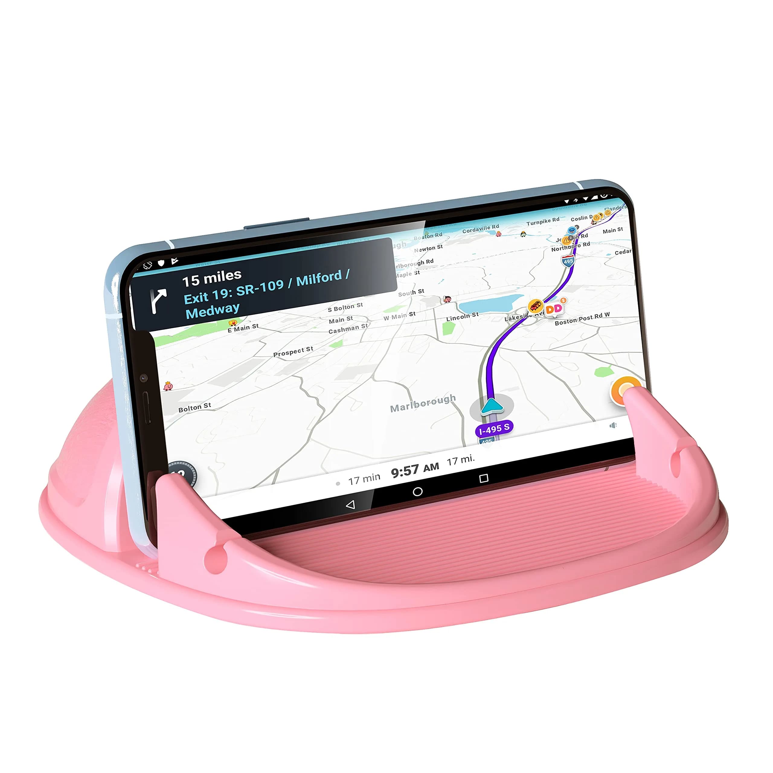Loncaster Red Silicone Car Phone Holder Mat 12.7cm (5 inch) | Grips Phones Securely on Dashboard — Pink