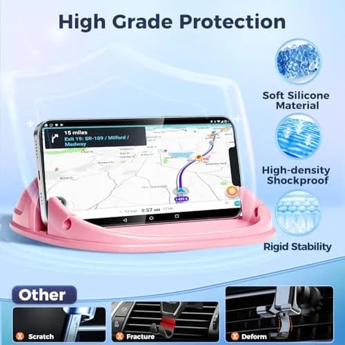 Loncaster Pink Silicone Car Phone Holder Mat 17.8cm (7in) | Stable Slip-Free Dashboard Mount thumbnail 3