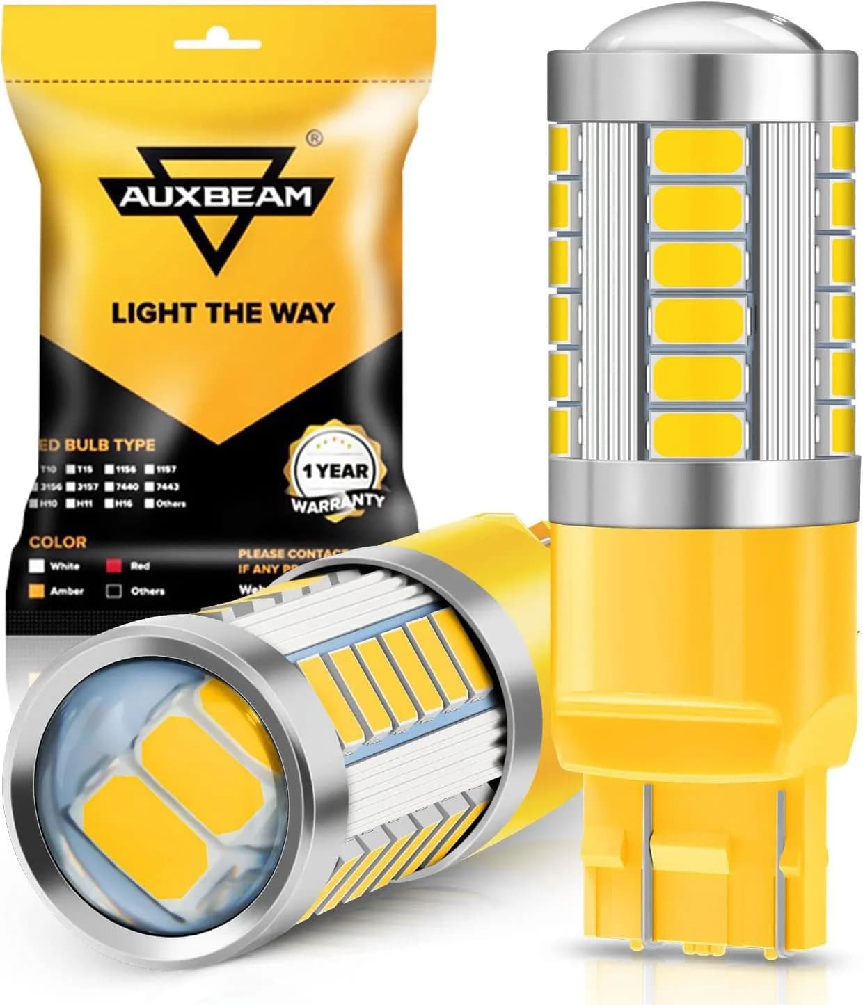 Auxbeam 7443 LED Turn Signal Bulbs 3500K Amber Yellow (Pack of 2) | 4000 Lumens Brightness - main product image