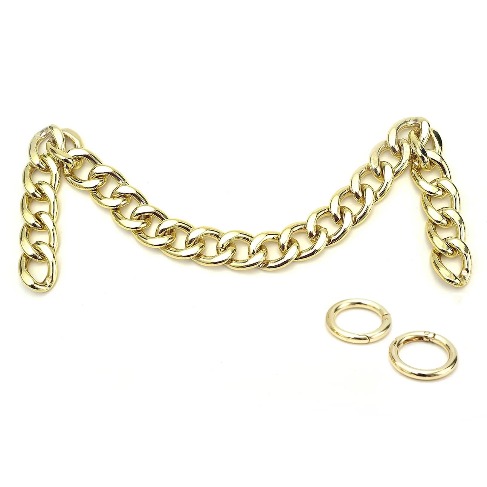 Xiazw Heavy Chunky Aluminum Metal Purse Handle Bag Chain Strap 23 Inches (Gold) | Punk Design with Snap Hooks — Light Gold