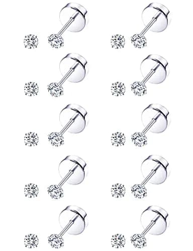 Tornito Tiny Cartilage Earrings 20G Stainless Steel Small Round CZ Set for Men Women | 10 Pairs thumbnail 1
