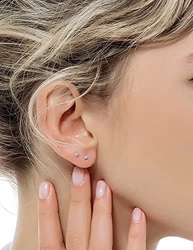Tornito Tiny Cartilage Earrings 20G Stainless Steel Small Round CZ Set for Men Women | 10 Pairs thumbnail 3