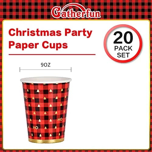Gatherfun Christmas Plaid Paper Cups 237ml (8 OZ) | Red Black Gold Design thumbnail 2