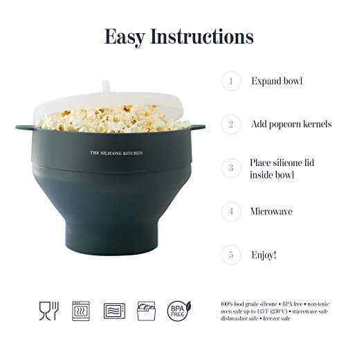 The Silicone Kitchen Silicone Microwave Popcorn Maker Collapsible Bowl | Non-Toxic, Dishwasher Safe, Dark Blue thumbnail 7