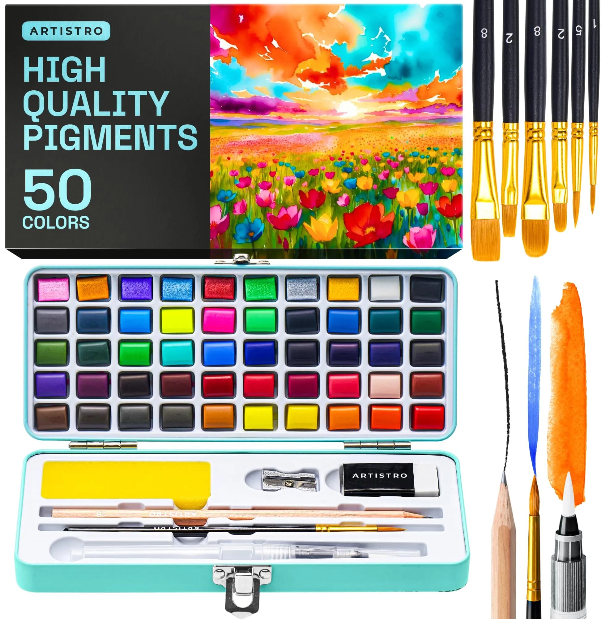 ARTISTRO Vivid Watercolor Paint Set with Palette & Brush Pens | High-Quality Artist Watercolors - main product image