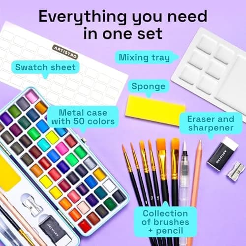 ARTISTRO Vivid Watercolor Paint Set with Palette & Brush Pens | High-Quality Artist Watercolors thumbnail 2