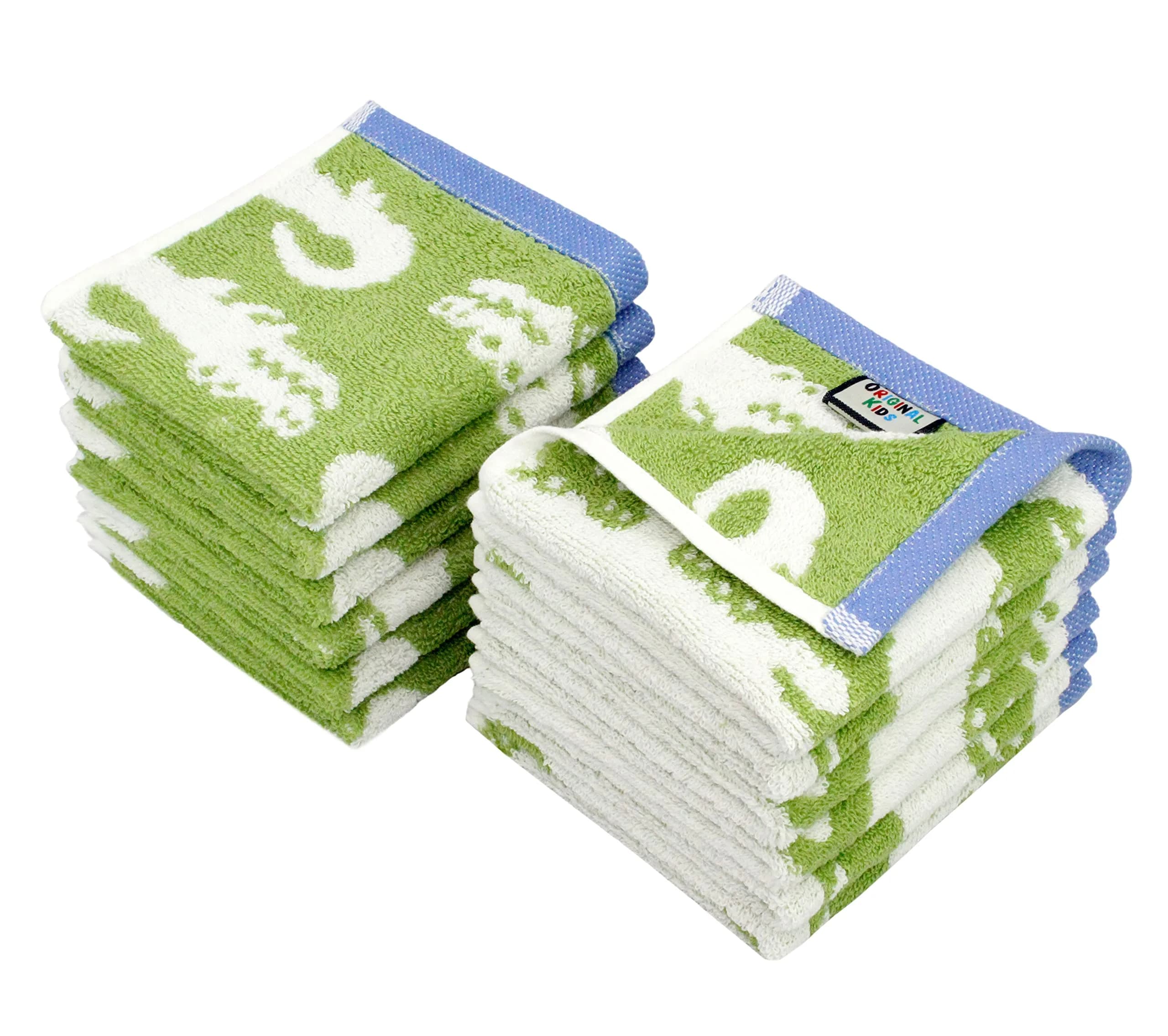 ORIGINAL KIDS Crocodile Wash Cloth Set of 12 | 30x30 cm (12x12 Inch) | 100% Cotton Terry Jacquard