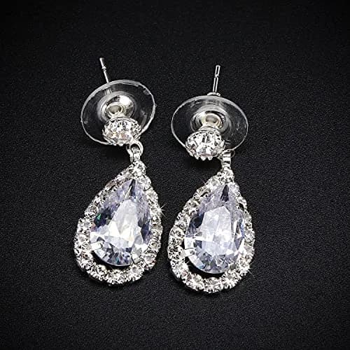 COCIDE Bride Jewelry Set Silver Crystal Wedding Necklace Earrings Bridal Rhinestone Teardrop Pendant Accessories (3 Piece Set, 45cm) thumbnail 6