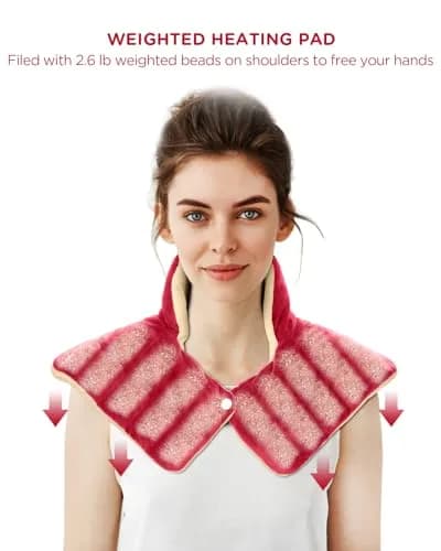 Comfytemp Weighted Heating Pad for Neck Shoulders Back 1.40kg (3.1lb) Red | Fast Heating & Auto Shut-Off thumbnail 7