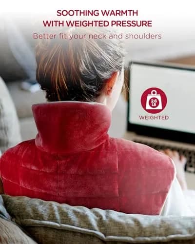 Comfytemp Weighted Heating Pad for Neck Shoulders Back 1.40kg (3.1lb) Red | Fast Heating & Auto Shut-Off thumbnail 2