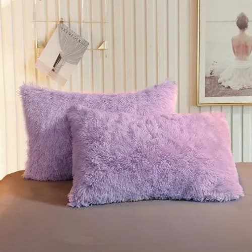 XeGe Fluffy Faux Fur Pillow Cases, Set of 2 Standard Orchid Tint, 51x66cm (20"x26") | Luxurious Soft Plush Decorative Covers thumbnail 1