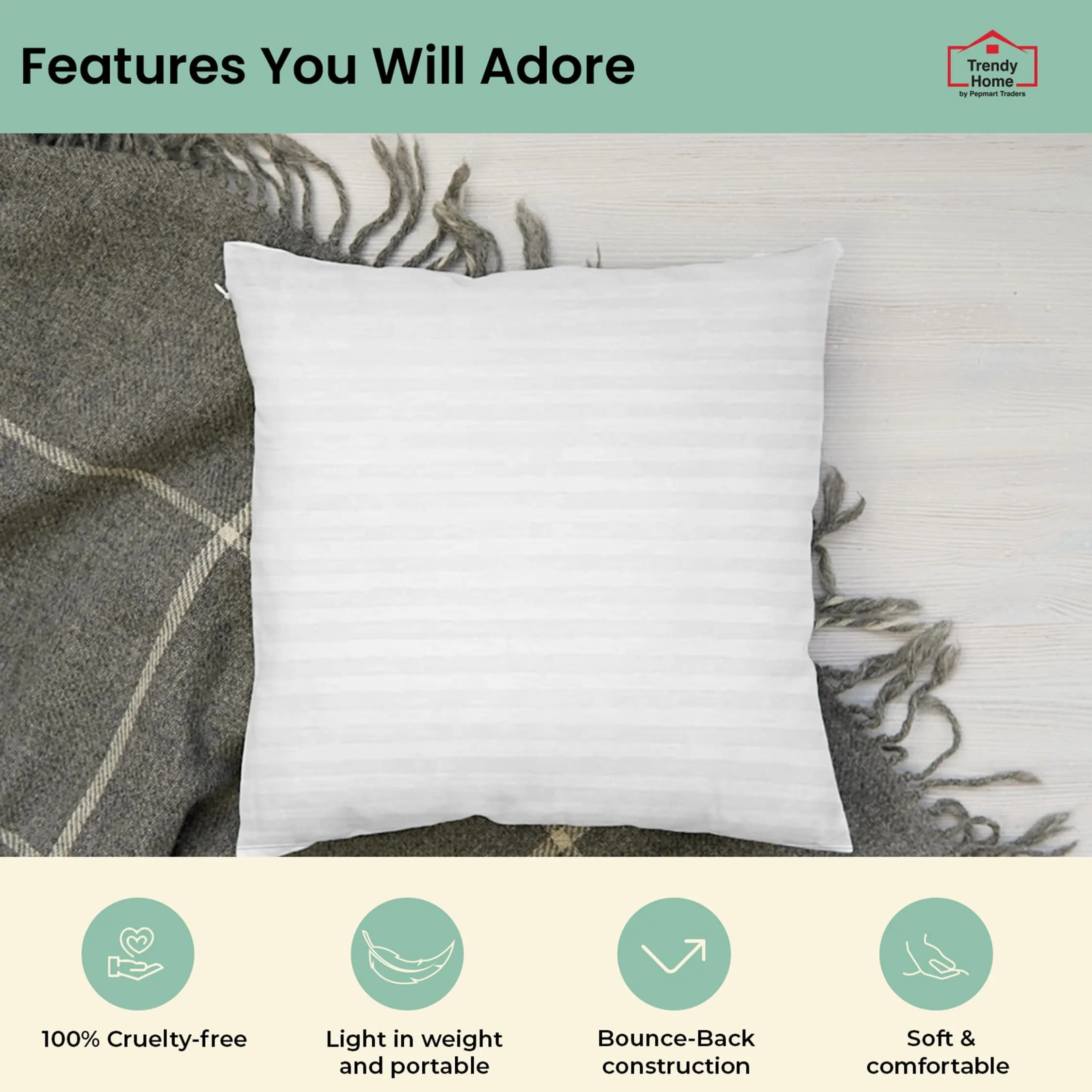 Trendy Home 16x16 Throw Pillow Insert | Hypoallergenic Cushion Filler for Home & Outdoor (70-120 chars) thumbnail 9
