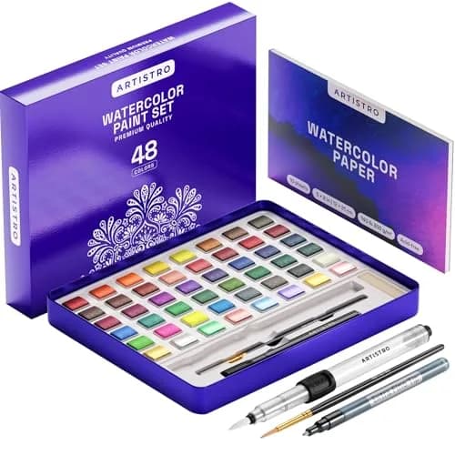 ARTISTRO Watercolor Paint Set with Palette & Brush Pens - 48 Colors | High-Quality Artist Watercolors for Adults & Kids thumbnail 1