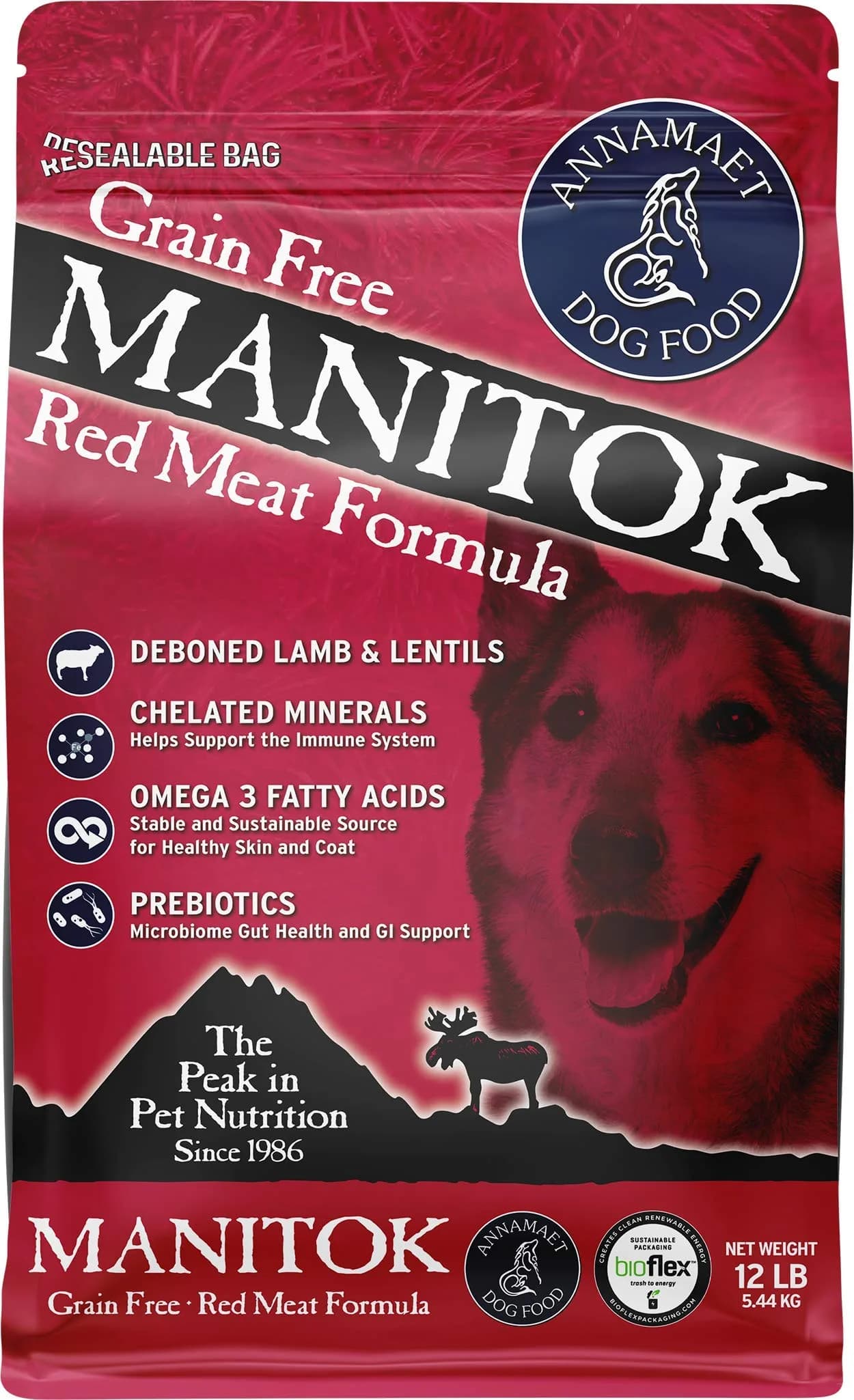 Annamaet Grain-Free Manitok Red Meat Formula Dry Dog Food, 12lb | Fresh Lamb, Potato-Free, Supports All Life Stages - main product image