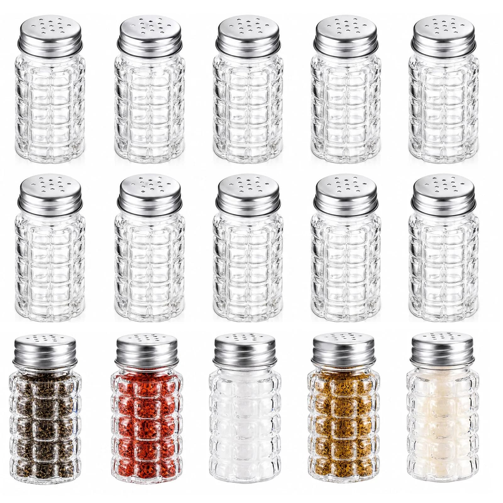 Jucoan Salt and Pepper Shakers Set, 16 Pack, Retro Glass with Metal Lids | Classic Kitchen Essential - main product image