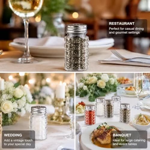 Jucoan Salt and Pepper Shakers Set, 16 Pack, Retro Glass with Metal Lids | Classic Kitchen Essential thumbnail 5