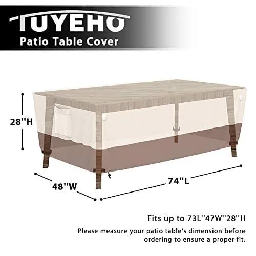 Tuyeho Heavy Duty 900D Outdoor Patio Furniture Table Cover Waterproof Beige 188cm x 122cm x 71cm (74"L x 48"W x 28"H) | Protects Furniture Year-Round thumbnail 4
