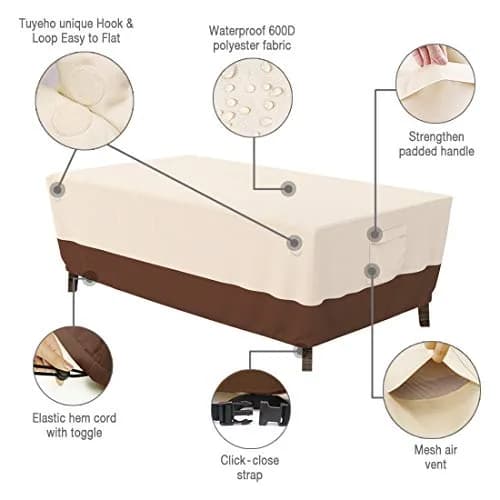 Tuyeho Heavy Duty 900D Outdoor Patio Furniture Table Cover Waterproof Beige 188cm x 122cm x 71cm (74"L x 48"W x 28"H) | Protects Furniture Year-Round thumbnail 5