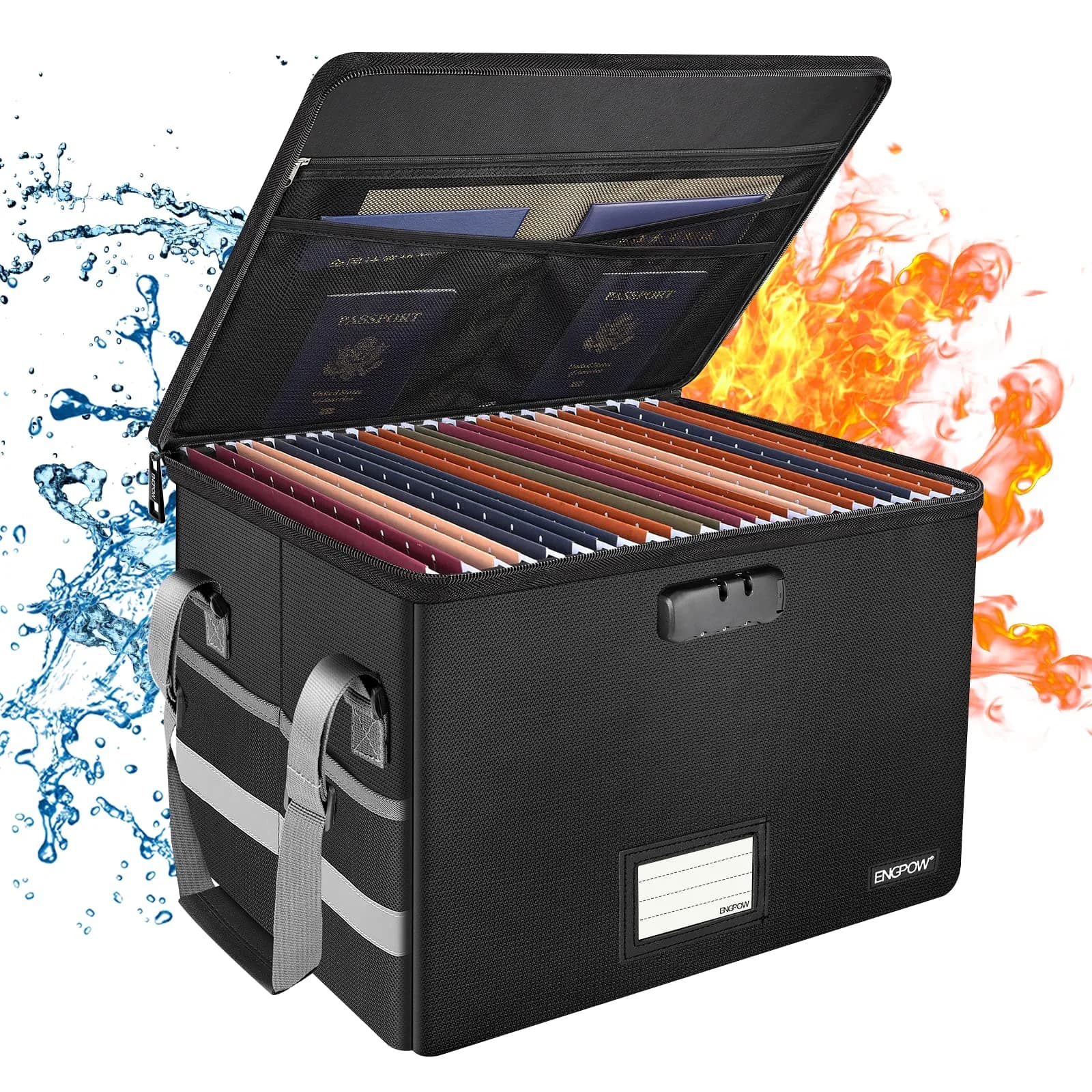 ENGPOW Fireproof Document Box with Lock, Collapsible File Organizer 33L (1.17 cu ft) | Secure Home Office Safe