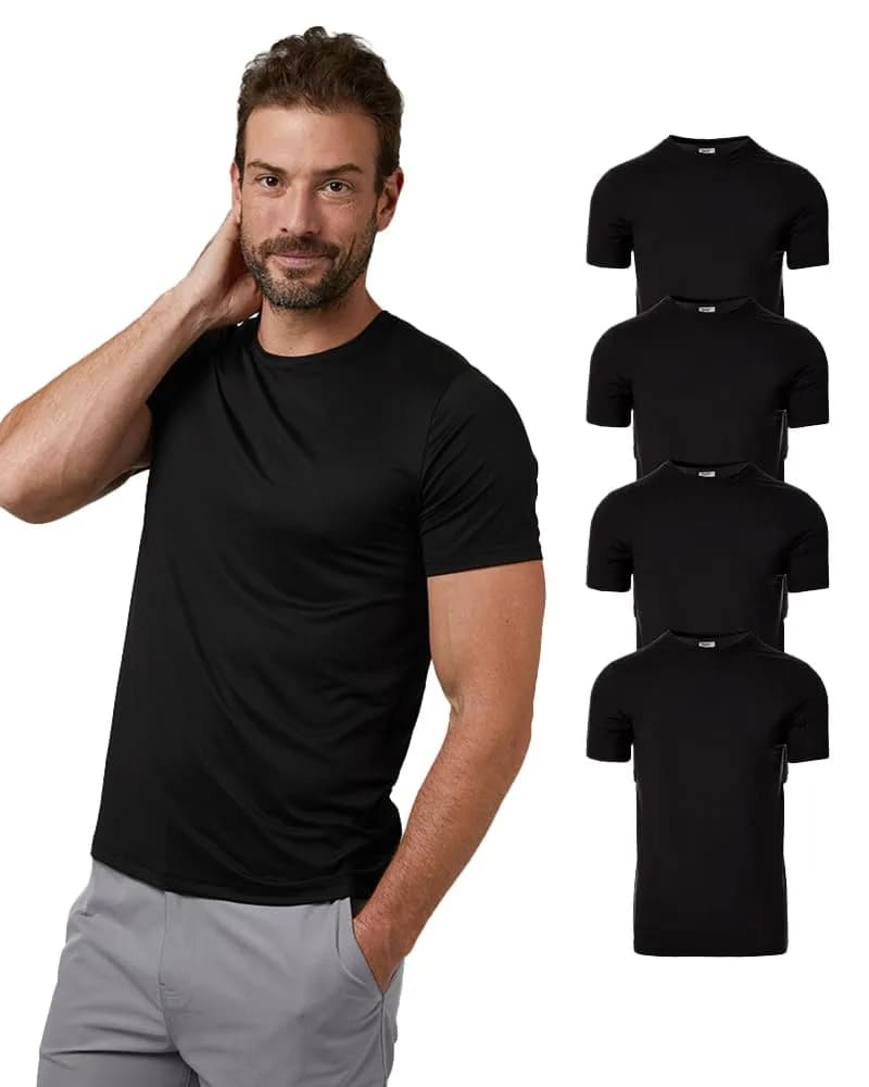 32 Degrees Men's 4 Pack Crewneck T-Shirt | Anti-Odor, Quick Dry, 4-Way Stretch, White, Large — Black / X-Large