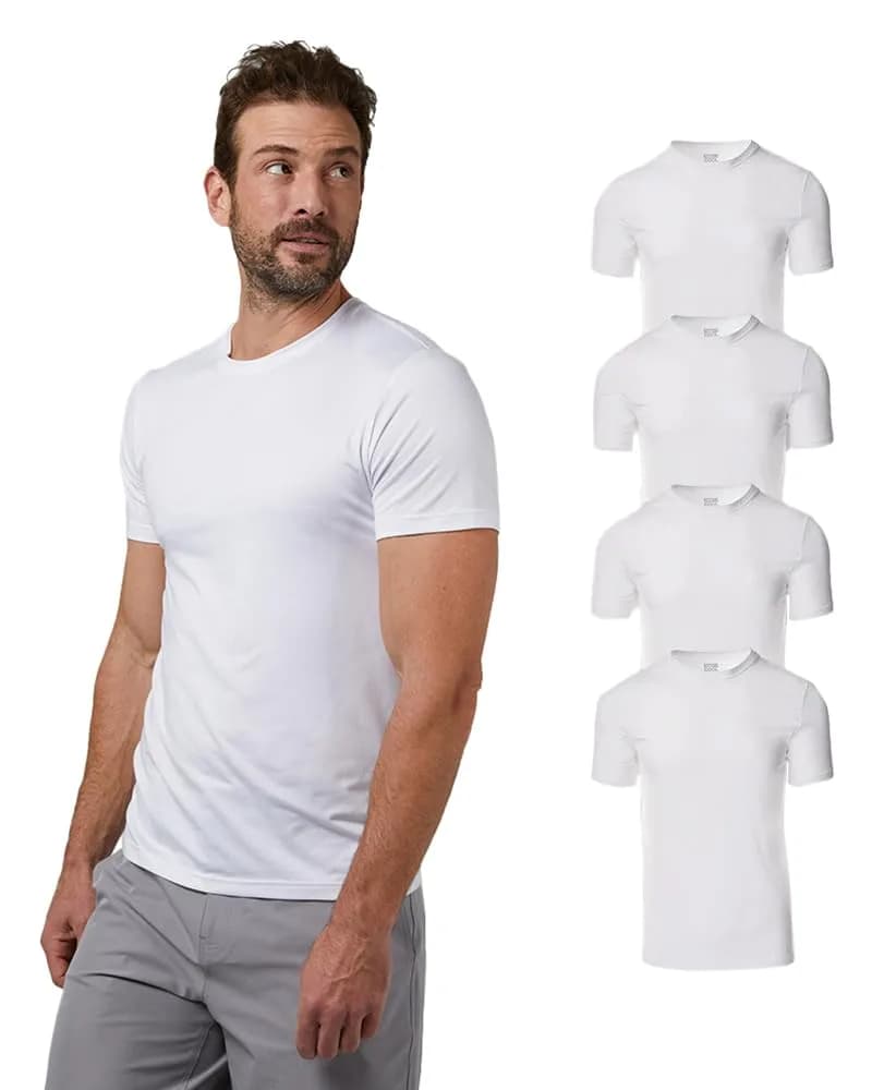 32 Degrees Men's 4 Pack Crewneck T-Shirt | Anti-Odor, Quick Dry, 4-Way Stretch, White, Large — White / Small