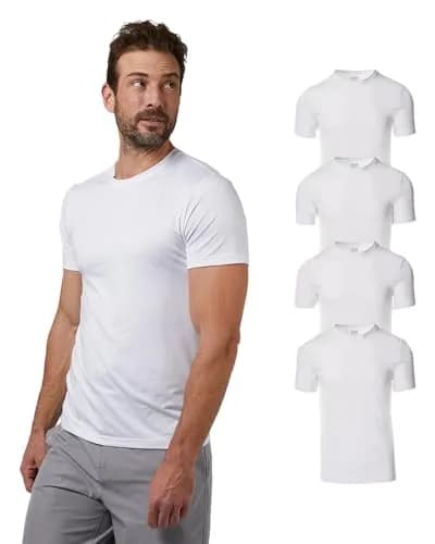 32 Degrees Men's 4 Pack Crewneck T-Shirt | Anti-Odor, Quick Dry, 4-Way Stretch, White, Large thumbnail 1