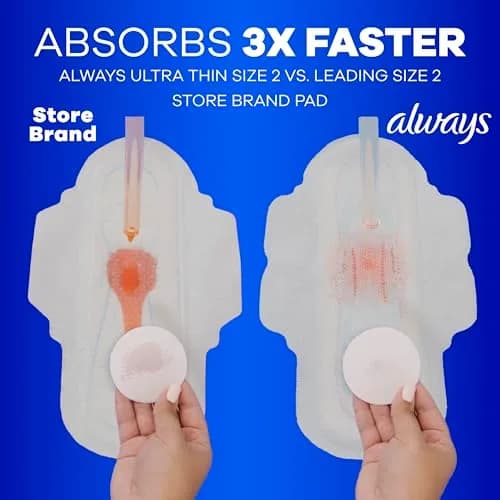 Always Ultra Thin Feminine Pads Size 1 Regular Absorbency 62 Count | Up to 100% Leak-Free Protection thumbnail 4