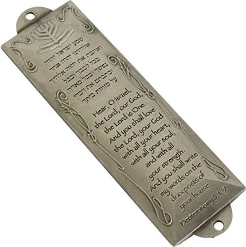 Holy Land Market Pewter Mezuzah with Scroll & English/Hebrew Design | Authentic Judaica for Doorposts thumbnail 1