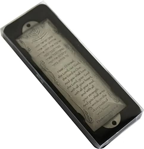 Holy Land Market Pewter Mezuzah with Scroll & English/Hebrew Design | Authentic Judaica for Doorposts thumbnail 5