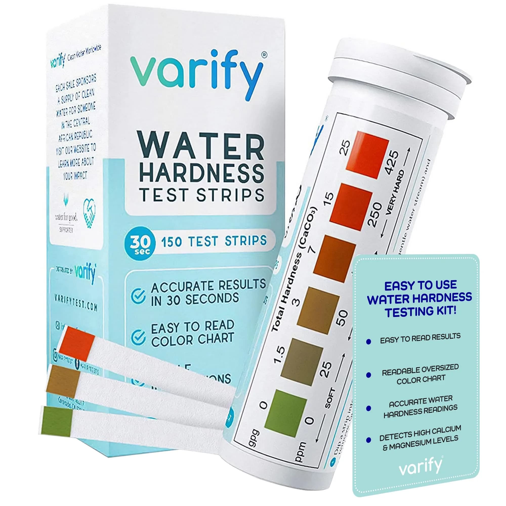 VARIFY Water Hardness Test Kit 150 Strips | Test Drinking Water, Wells, Pools, Spas