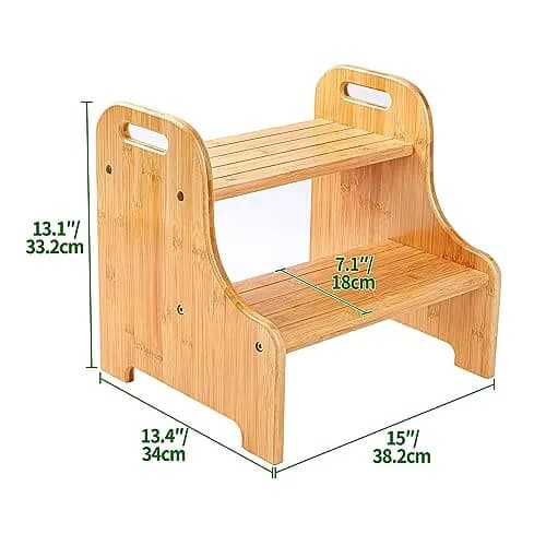 VaeFae Bamboo 2-Step Stool | Natural Bamboo, Stable & Non-Slip, Easy Assembly thumbnail 2