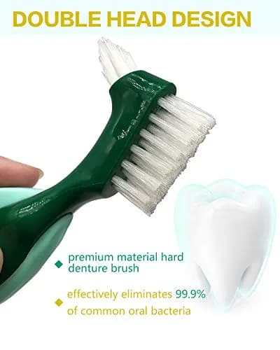 Uouovo Premium Hard Denture Brush Toothbrush 2-Pack | Double-Sided Bristles for Effective Denture Cleaning thumbnail 4