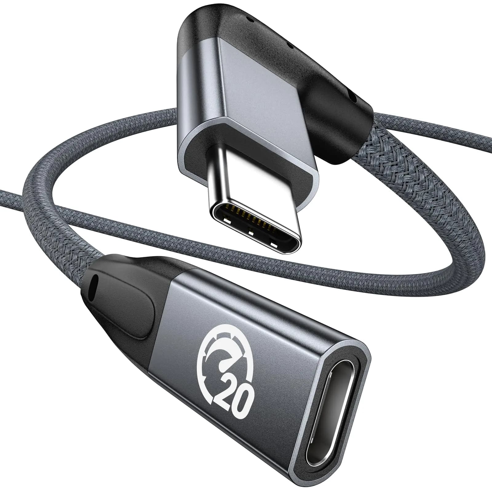 UseBean Right Angle USB C Extension Cable 1m (3.3FT) | 10Gbps Data & 4K Video — GRAY / 1.6FT