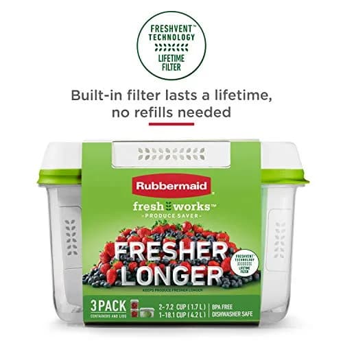 Rubbermaid FreshWorks Produce Saver Food Storage Containers, 4-Piece Set, 2.67L (11.3 Cup) & 5.35L (18.1 Cup) | Keeps Produce Fresher Longer with FreshVent Technology thumbnail 4