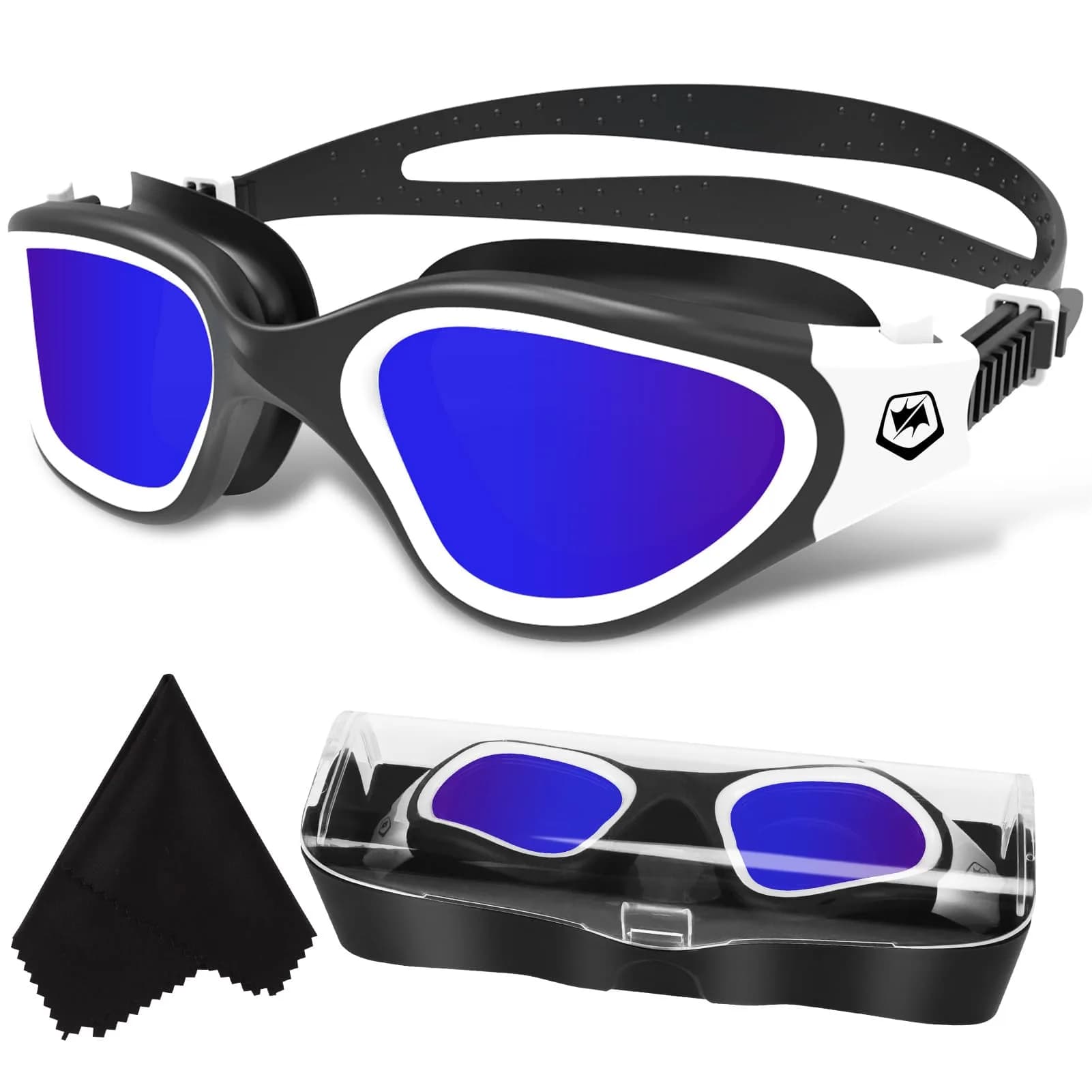 WIN.MAX Polarized Swimming Goggles with Anti-Fog & UV Protection, Unisex Adult Size | 125g (4.4 oz) — Black-white-polarize-blue