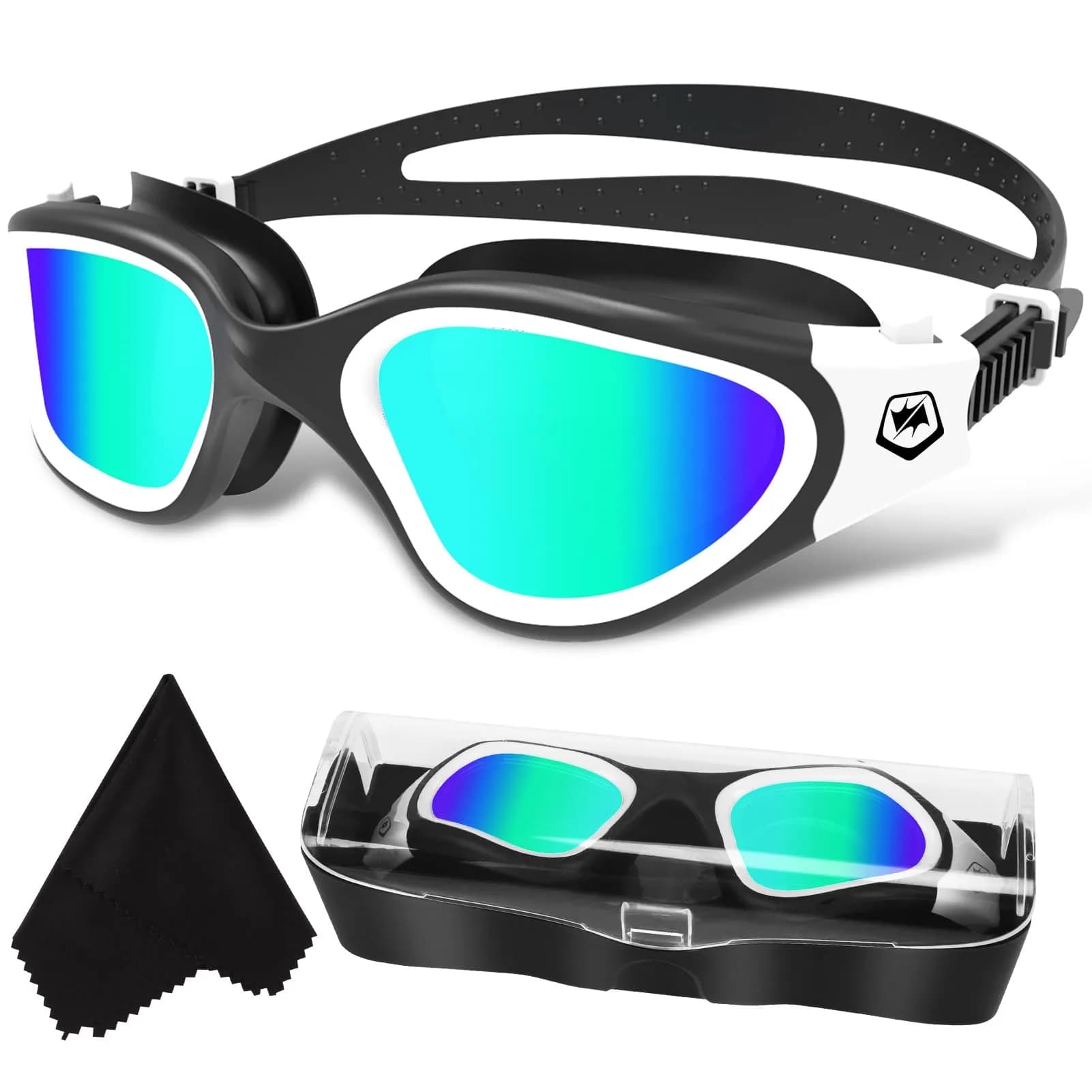 WIN.MAX Polarized Swimming Goggles with Anti-Fog & UV Protection, Unisex Adult Size | 125g (4.4 oz) — Black-white-polarize-golden-green