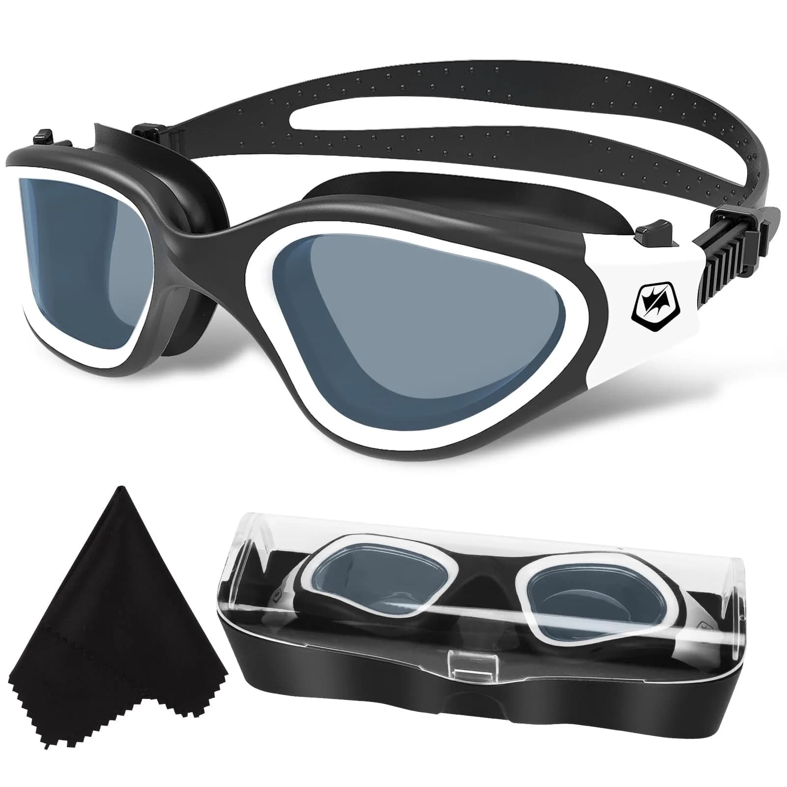 WIN.MAX Polarized Swimming Goggles with Anti-Fog & UV Protection, Unisex Adult Size | 125g (4.4 oz) — Black-white-polarize-dark