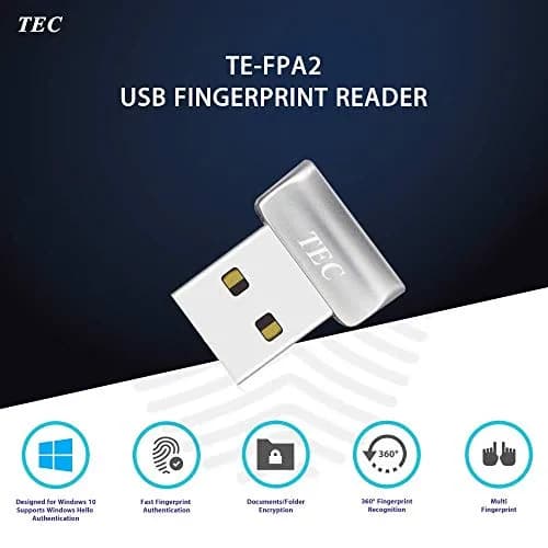 TEC Mini USB Fingerprint Reader for Windows 11/10 Hello, TE-FPA2 Biometric Fingerprint Scanner Dongle | Password-Free Login & File Encryption thumbnail 2