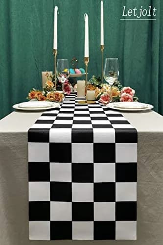 Letjolt Black Checkerboard Table Runner Racing Theme 12x108 Inches | Classic Checkered Design for Parties & Events thumbnail 5