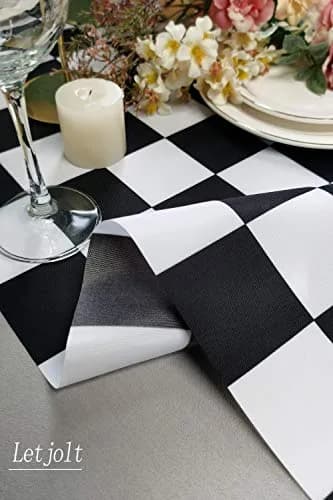 Letjolt Black Checkerboard Table Runner Racing Theme 12x108 Inches | Classic Checkered Design for Parties & Events thumbnail 3