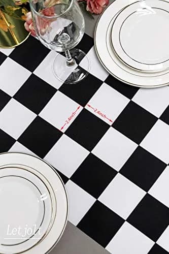 Letjolt Black Checkerboard Table Runner Racing Theme 12x108 Inches | Classic Checkered Design for Parties & Events thumbnail 4