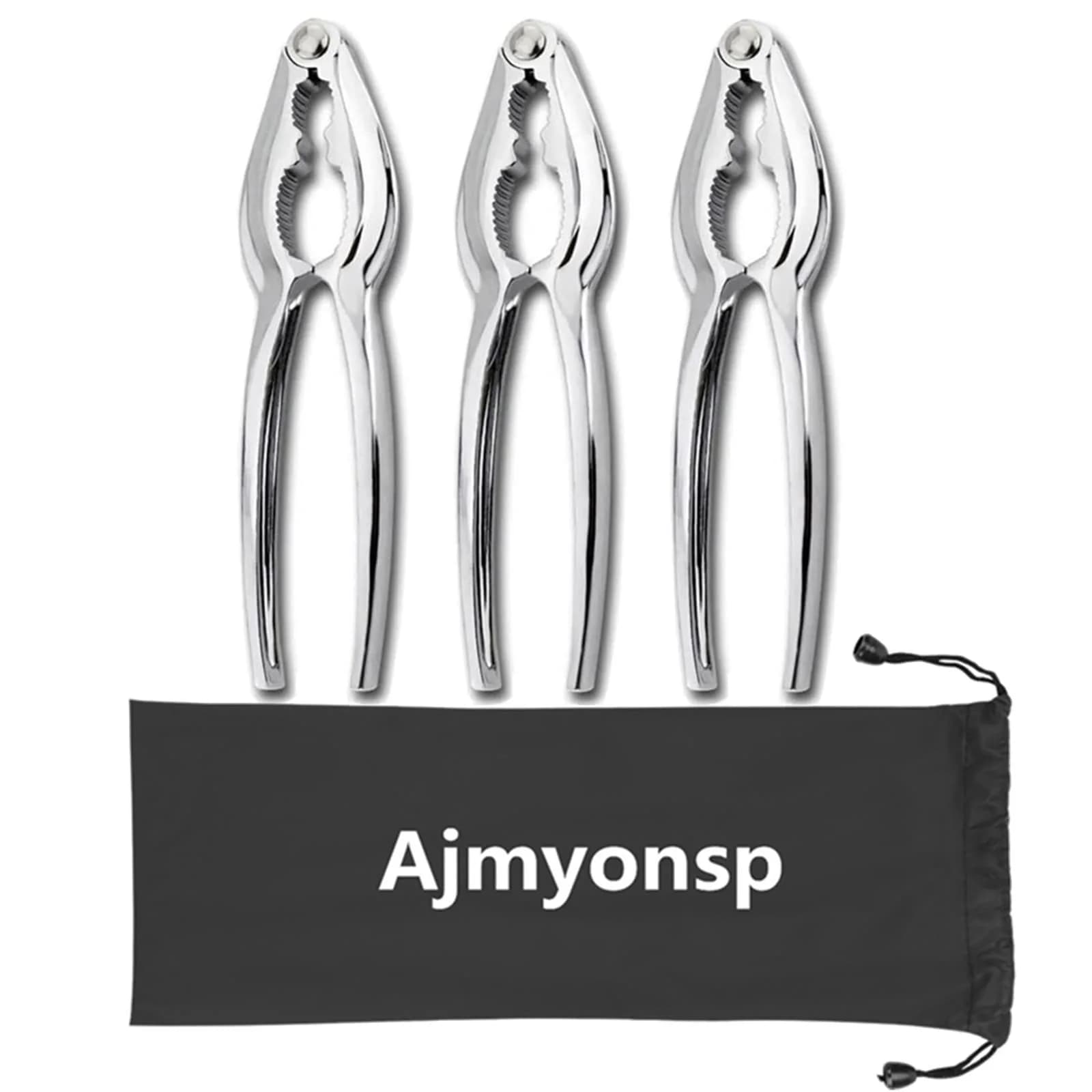 Ajmyonsp 3-Piece Stainless Steel Crab & Nut Cracker Set with Storage Bag | Heavy Duty Zinc Alloy Tools