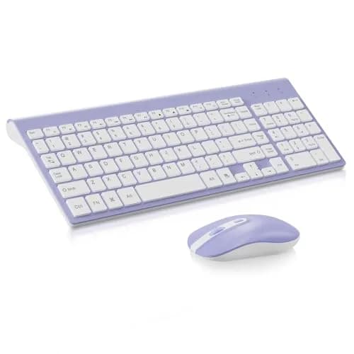 cimetech Wireless Keyboard and Mouse Combo Purple White | Scissor-Switch Keys & Silent Click thumbnail 1