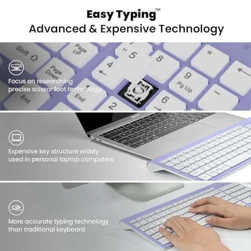 cimetech Wireless Keyboard and Mouse Combo Purple White | Scissor-Switch Keys & Silent Click thumbnail 4
